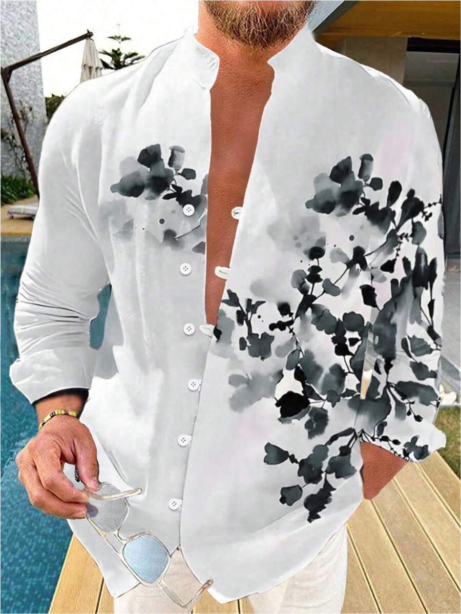 Manfinity RSRT Men's Floral Print Front Button Casual Long Sleeve Shirt, Spring/Summer Men Shirts Graphic Graphic Men Shirts Men Fashion Shirts Nice Shirts For Men Men Clothing Shirts