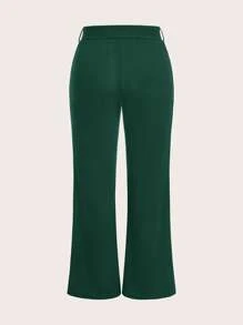 Ellevyn Pantalones de talla grande de un solo color con cinturón - Verde Oscuro - Ver 2