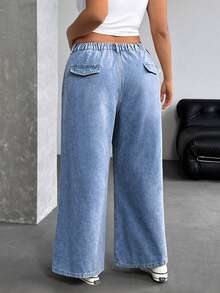 SHEIN ICON 女式大码休闲宽松街头风格牛仔裤 - 淺色水洗藍 - 查看 2