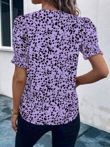 SHEIN LUNE Áo cánh tay ngắn cổ khoét in họa tiết thường ngày cho nữ, mùa hè - Màu tím - Xem 2