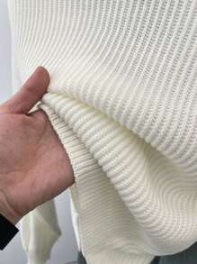 SHEIN Teen Girls' Solid V-Neck Cropped Casual Loose Drop Shoulder Long Sleeve Cardigan Sweater, Autumn Fall Winter - White - View 8