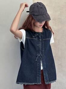 Dazy Kids Teens' Sleeveless Denim Jacket, Fall Wear - Blue - View 7