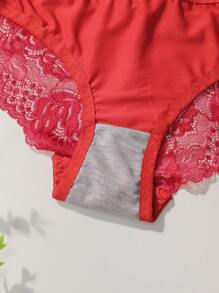 Esselle 花朵蕾絲鋼圈內衣和三角褲內衣套裝 - 紅色 - 查看 3