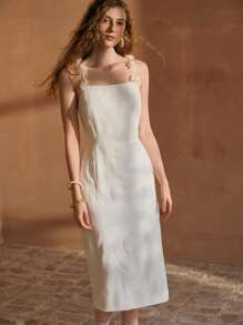 MOTF PREMIUM LINEN WOMEN MIDI DRESSES - White - View 4