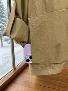 Franclia Women's Casual Commuter Cropped Jacket, Unique Design Retro Lapel Windbreaker Lightweight Thin Outerwear Casual Outfits Spring Clothes For University - Khaki - View 5