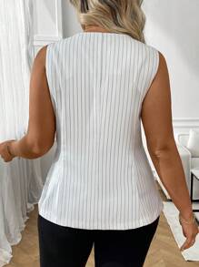 SHEIN Clasi Plus Size Women Woven Regular Spring/Summer Casual Sleeveless Round Neck Striped Lightweight Blazer Graduation,Back To School,Teacher Outfits For Women - White - View 2