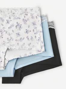 LUVLETTE Bộ 3 quần lót nam cạp vừa in họa tiết hoa cotton mềm mại thoáng khí cho nữ - Quần lót ren - Nhiều màu - Xem 7