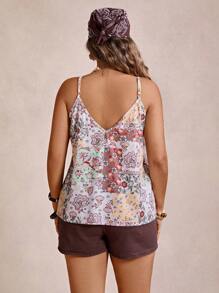 SHEIN VCAY Große Größen Blume Muster Lässig Trägerhemd Boho Damen Bekleidung Süße Sommer Tops Trägertop