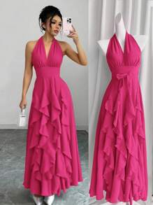 Rafferiza فستان ربيعي وصيفي 2025 فضفاض عارضة من النساء طراز بوهيمي أنيق وعصري لحفلات الزفاف وخريج الجامعة والأعياد والسهرات والشاطئ، بأكمام حرة وخط رقبة على شكل V ولمسات كاجوال وطراز زي الحفلات موديل جديد متعدد الطبقات إلى الأرض مع شريط الخصر