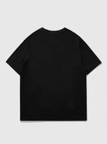 ROMWE MEN Street Life Áo thun tay ngắn Unisex có họa tiết ngôi sao đính đá thời trang, thiết kế theo phong cách đường phố của Mỹ - màu đen - Xem 2