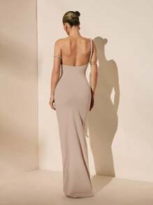 SHEIN BAE Vestido blanco puro con cuello asimétrico sexy, ajustado, con espalda retorcida, elegante, para vacaciones, dama de honor, fiesta de cumpleaños, graduación