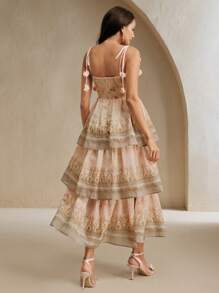 Anewsta Damen A-Linien Kleid im Urlaubsstil mit schmalem Schnitt, 3-lagig, mit Blumen-Trägern, Vielblumenmuster