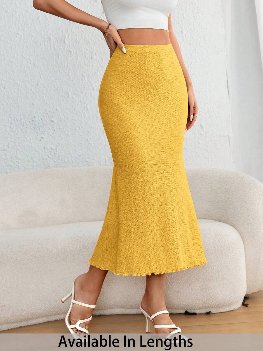 SHEIN PETITE CURVE Váy xòe đuôi cá màu trơn cỡ lớn cho nữ - Màu vàng - Xem 1