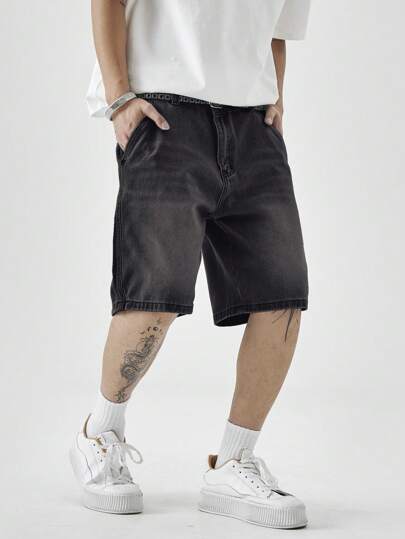 Chillumni 男士休闲街头风格口袋5膝盖长度牛仔短裤男士牛仔短裤