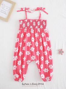 Cozy Pixies Baby Girl Floral Print Strap Waist Jumpsuit - Multicolor - View 3