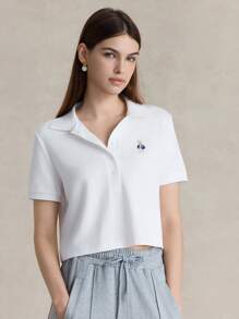 Briarwyn Áo thun polo cổ bẻ tay ngắn màu trơn đơn giản cho nữ Áo phông họa tiết phong cách Old Money cho nữ Quần áo trở lại trường - trắng - Xem 4