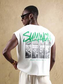 SUMWON Camiseta de tirantes de verano con estilo urbano moderno, diseño de ventanas y arcos, estilo callejero para festivales y conciertos