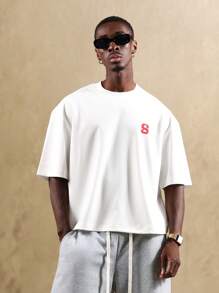 SUMWON 夏季手写徽标街头服饰宽松 T 恤简约休闲都市时尚项目系列 - 白色 - 查看 3