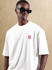 SUMWON 夏季手写徽标街头服饰宽松 T 恤简约休闲都市时尚项目系列 - 白色 - 查看 5