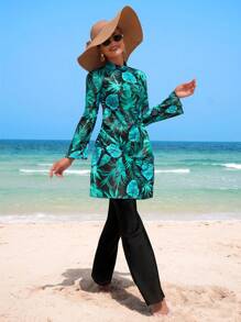 Swim Mulvari 2pcs Muslim Women Long Sleeve Top And Long Pants Modest Swimsuit Set For Summer Beach Vacation - Multicolor - View 1