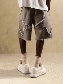 SUMWON Distressed Denim Jorts Frayed Edge Cut Off Knee Length Casual Shorts Festival Beach Summer - Grey - View 2