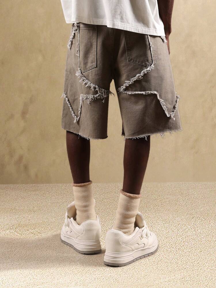 Distressed Frayed Edge Knee Length Denim Shorts