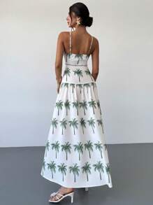 Firerie Women's Elegant Casual Beach Vacation New Palm Tree Print Cinched Waist Maxi Slip Dress, Summer - Green - View 5