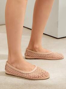 SHUZIA Ladies Crochet Mesh Ballet Flats, Casual & Minimalist, Summer - Beige - View 6