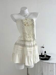 Elamini 女士亮片装饰露肩迷你连衣裙 - 杏色 - 查看 1