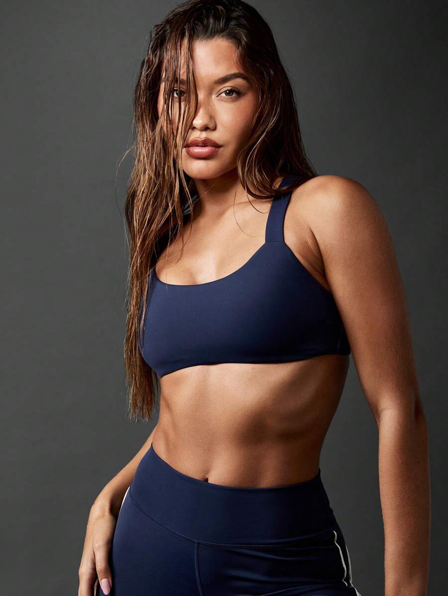 MISSGUIDED High Impact Cross Back Sports Bra Power Support Maximum Control Moisture Wicking Medium High Neck Fitness Exercise Yoga Running - Blue - View 1
