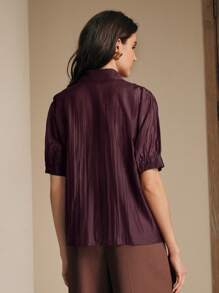 Anewsta 优雅现代假日/度假透明蕾丝边衬衫，适合春季、夏季、节日、毕业典礼 - 酒紅色 - 查看 2