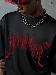 NEON BLANC 男士街头时尚水钻黑色针织T恤，适合夏季