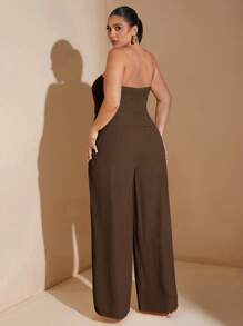 SHEIN Tall CURVE 大码女士优雅约会甜美女孩纯色抹胸西装外套夏季套装，适合工作制服办公室仙女美人鱼风商务套装 - 咖啡棕 - 查看 2
