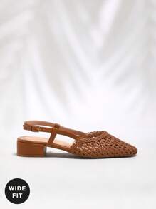 SHUZIA 女士宽版露跟日常简约可爱性感高跟鞋 - 棕色 - 查看 5