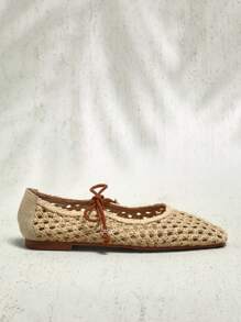 SHUZIA Ladies Crochet Raffia Mary Jane Ballet Flat - Beige - View 5