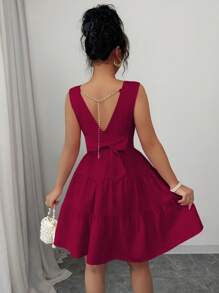 Elenzga Women's Solid Color Casual Elegant Party Minimalist Pearl Chain Sleeveless Dress, Valentine's Day, Butterfly Back Tie, New Year, Vacation, Summer Red - Burgundy - View 8