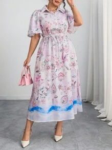 Modelyn 大码花卉印花优雅短袖连衣裙 - 彩色 - 查看 5