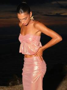 Opulessa Summer Beach Outfits Vacation Women's Beach Vacation Bandeau Top And Skirt 2 Pieces Set,Country Concert Outfit