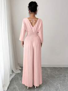 Rafferiza Bộ đồ liền thân dài tay tối giản màu trơn dành cho nữ, mặc hàng ngày - Hồng - Xem 4