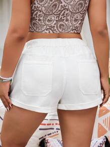 EMERY ROSE Casual Fashion Versatile Cuffed Hem Stretch-Free Denim Shorts - White - View 2