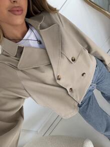 SHEIN EZwear Veste court croisée beige abricot pour femmes