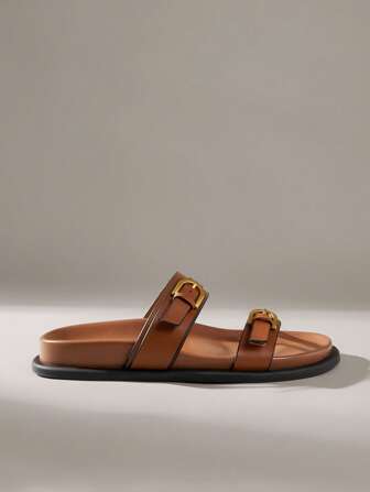 Solecia Sandalias planas de playa cómodas de color marrón para mujer