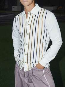 Manfinity Hypemode Plus Size Men's Casual Simple Stripe Cardigan