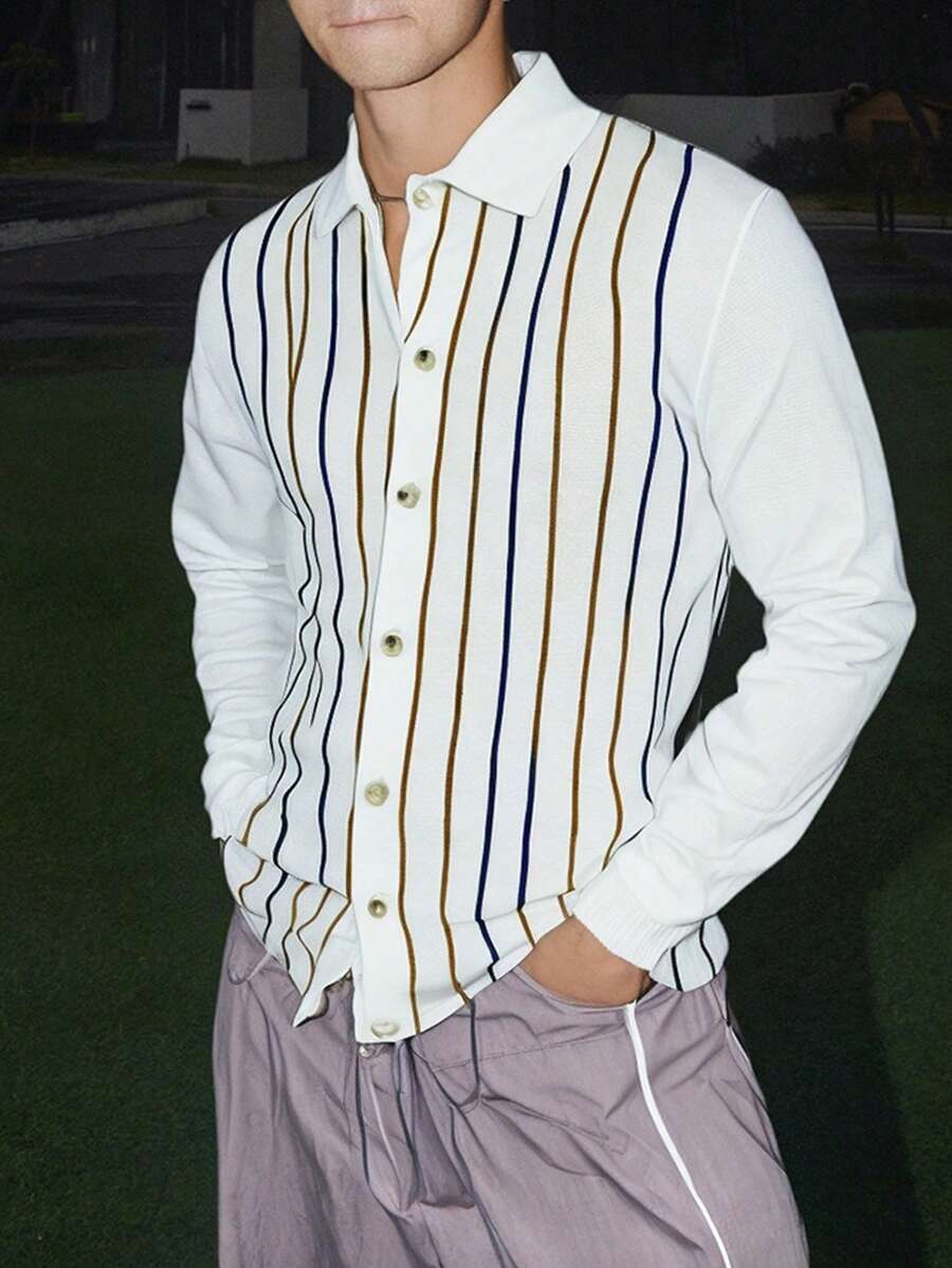 Manfinity Hypemode Plus Size Men's Casual Simple Stripe Cardigan