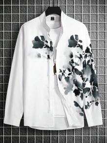 Manfinity RSRT Men's Floral Print Front Button Casual Long Sleeve Shirt, Spring/Summer Men Shirts Graphic Graphic Men Shirts Men Fashion Shirts Nice Shirts For Men Men Clothing Shirts