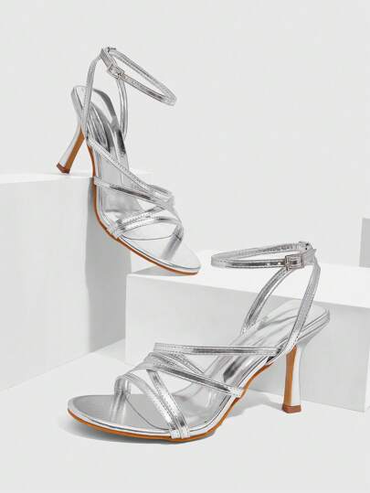 CUCCOO SZL 方头高跟水钻装饰透气女士夏季高跟凉鞋