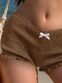 Swim Vcay Women Summer Beach Ruffled Hem Tie Front Bikini Bottom - Brown - View 4