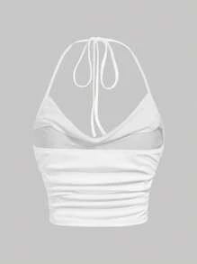 SHEIN EZwear Áo thun dáng ôm, tối giản, cổ yếm, chất liệu 95% cotton, thích hợp mặc thường ngày. - Nhiều màu - Xem 2