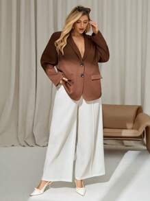 Auralis Plus Size Women Brown Summer Casual Business Formal Blazer,Solid Mottled Lapel Long Sleeve Single Button Office Jacket,Old Money Style Fall/Winter - Brown - View 7
