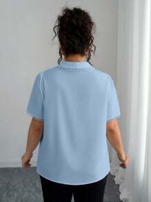 Elenzga Plus Size Women's Elegant White Blouse, Business Casual Shirt With Peter Pan Collar And Lace Trim Light Blue Blouse Baby Blue Top Eyelet Blouse Light Blue Top Women Baby Blue Shirt - Baby Blue - View 2